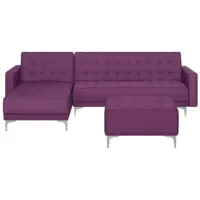 canapé angle droite convertible en tissu violet 4 places avec pouf aberdeen 146290