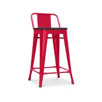tabouret de bar design industriel avec dossier - bois et acier - 60 cm - stylix rouge