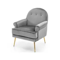 fauteuil lounge en velours gris avec pieds en métal doré rozenn 319