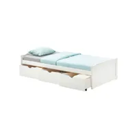 lit fonctionnel mia avec rangements 3 tiroirs 90 x 190 cm, en pin massif lasuré blanc