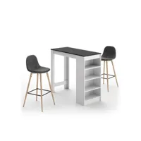 a-cocoon ensemble table et chaises blanc et béton - gris anthracite
