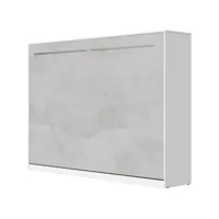 armoire lit escamotable 140x200cm horizontal supérieur lit rabattable lit mural  matelas inclus blanc/béton