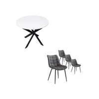 ensemble meubles lot de 4 chaises de salle à manger chaise tapissée table manger ronde blanc mat pieds noir