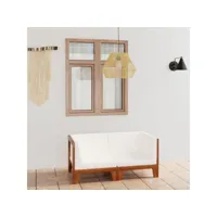 canapé fixe 2 places  sofa canapé de relaxation avec coussins blanc crème bois d'acacia massif meuble pro frco80369