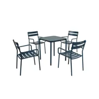 ensemble table de terrasse 70cm et 4 fauteuils bleu foncé