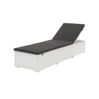 transat chaise longue bain de soleil lit de jardin terrasse meuble d'extérieur avec coussin résine tressée blanc helloshop26 02_0012506
