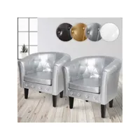 miadomodo® fauteuil chesterfield - lot de 2, en simili cuir et bois, avec éléments décoratifs touffetés, 58 x 71 x 70 cm, argenté - chaise, cabriolet, meuble de salon