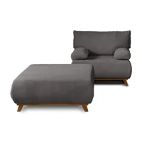 cristal - fauteuil - convertible avec coffre et grand pouf - en velours texturé - best mobilier - gris foncé
