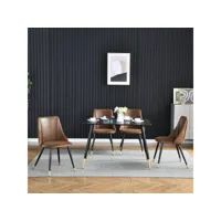 lot de 4 chaises de salle à manger rétro fauteuil assise rembourrée en suédine piedsen métal noir et or, style industriel, marron