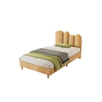 lit enfant rembourré en velours avec led sous le lit - tête en forme de pouce - sommier à lattes en bois - 90x200 cm - jaune