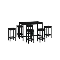 ensemble de bar 7 pcs, table et chaises de salle à manger noir bois de pin massif plq7208 meuble pro