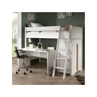 paris prix - pack - lit mezzanine enfant & armoire & bureau london 90x200cm blanc