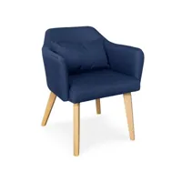 chaise avec accoudoirs tissu bleu et pieds bois clair biggie