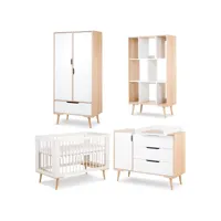 sofie chambre bébé complète commode à langer armoire bibliothèque et lit 120x60   blanc