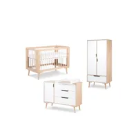 chambre complète lit bébé - commode à langer - armoire littlesky by klups sofie hêtre et blanc