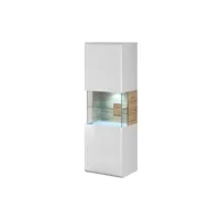 vitrine suspendue + led collection ohio coloris blanc et finitions chêne.
