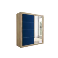 armoire de chambre tapila 2 sonoma/bleu 180 avec 2 portes coulissantes style contemporain penderie (tringle) avec étagères
