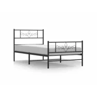 moderne structure de lit métal avec tête de lit/pied de lit noir 75x190 cm deco995070