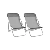 chaises de plage pliantes 2pcs textilène acier enduit de poudre togp30408