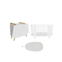 lit bébé 60x120 et commode avec plan à langer cocon - blanc