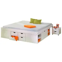 lit double avec rangements et table de chevet inclus avec roulettes, coloris blanc, 186,5 x 47,5 x 209 cm 8052773490146