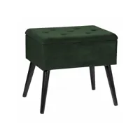 tabouret pouf coffre bôite de rangement-siège bien en velours-pieds en bois-50x35x45cm-vert foncé