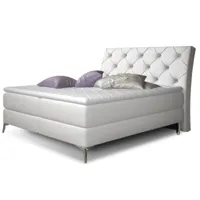 lit design continental avec tête de lit capitonnée strass simili cuir blanc banky-couchage 160x200 cm
