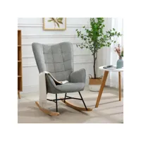 fauteuil à bascule allaitement scandinave chaise loisir et repos en tissu avec pieds en e' bois métal pour salon, chambre, gris