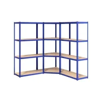 etagères à 4 niveaux 3 pcs, etagère de rangement, étagère charge bleu acier et bois d'ingénierie asw17034 meuble pro