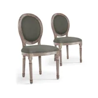 paris prix - lot de 2 chaises médaillon tissu versailles 96cm gris