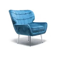 fauteuil en tissu velours bleu - marta - l 80 x l 68 x h 80 cm