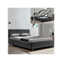 lit complet sommier relevable + tête de lit + cadre de lit capitole - gris - 180x200