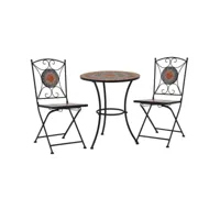 mobilier de bistro 3 pcs mosaïque carreau céramique orange-gris