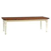 table à rallonge style champêtre en bois massif structure blanche vieillie sur plan en noyer l250xpr100xh80 cm