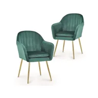 lot de 2 chaises avec accoudoirs en velours vert edwige zl201901637-ver-2