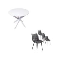 ensemble meubles lot de 4 chaises de salle à manger chaise tapissée table manger ronde blanc mat pieds blanc