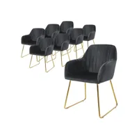 lot de 8 chaises de salle à manger gris assise en velours pieds dorés en métal 490013153