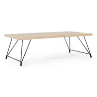table basse en bois de l'hévéa blanchi et pieds acier noir dino 120 cm