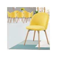 miadomodo® chaises de salle à manger - set de 8, scandinave, siège en pp, rembourré, pieds en hêtre, style nordique, jaune