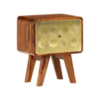 table de chevet  bout de canapé  table d'appoint chevet bois de sesham solide imprimé doré 49x40x30 cm -neww88988