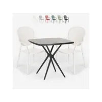 table carrée 70x70cm noire + 2 chaises jardin terrasse bar restaurant lavett dark