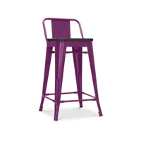 tabouret de bar design industriel avec dossier - bois et acier - 60 cm - stylix violet