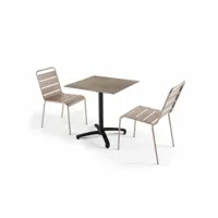 ensemble table de jardin stratifié marbre beige et 2 chaises taupe