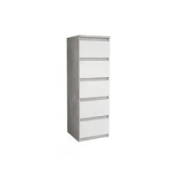 chiffonnier 5 tiroirs blanc et décor béton gris clair - benny 68680022