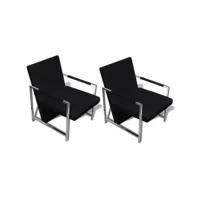 fauteuil chaise siège lounge design club sofa salon 2 pcs avec cadre chromé cuir synthétique noir helloshop26 1102215par3