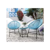 salon de jardin 2 fauteuils oeuf + table basse bleu acapulco