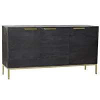 buffet meuble de rangement en bois de manguier coloris noirdoré - longueur 145 x hauteur 77 x profondeur 43 cm