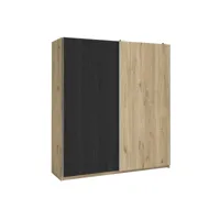 konetis - armoire penderie 2 portes coulissantes effet chêne et bois noir