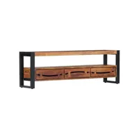 meuble tv  banc tv armoire de rangement 140 x 30 x 45 cm bois d'acacia massif meuble pro frco51598