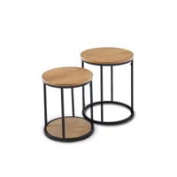 georgie - lot de 2 tables basses rondes en bois et métal noir georgie-boi-che